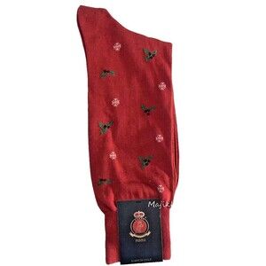 Punto Italian Christmas Red Mens Dress Socks Egyptian Cotton Holly Snowflake